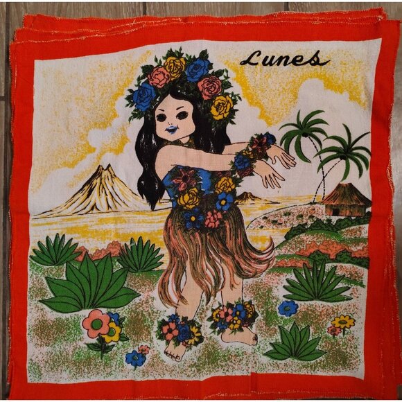 6 Vtg. Spanish Days of the Week Large Cloth Napkins Dutch Hawaii Chinese Kitsch - Picture 1 of 6